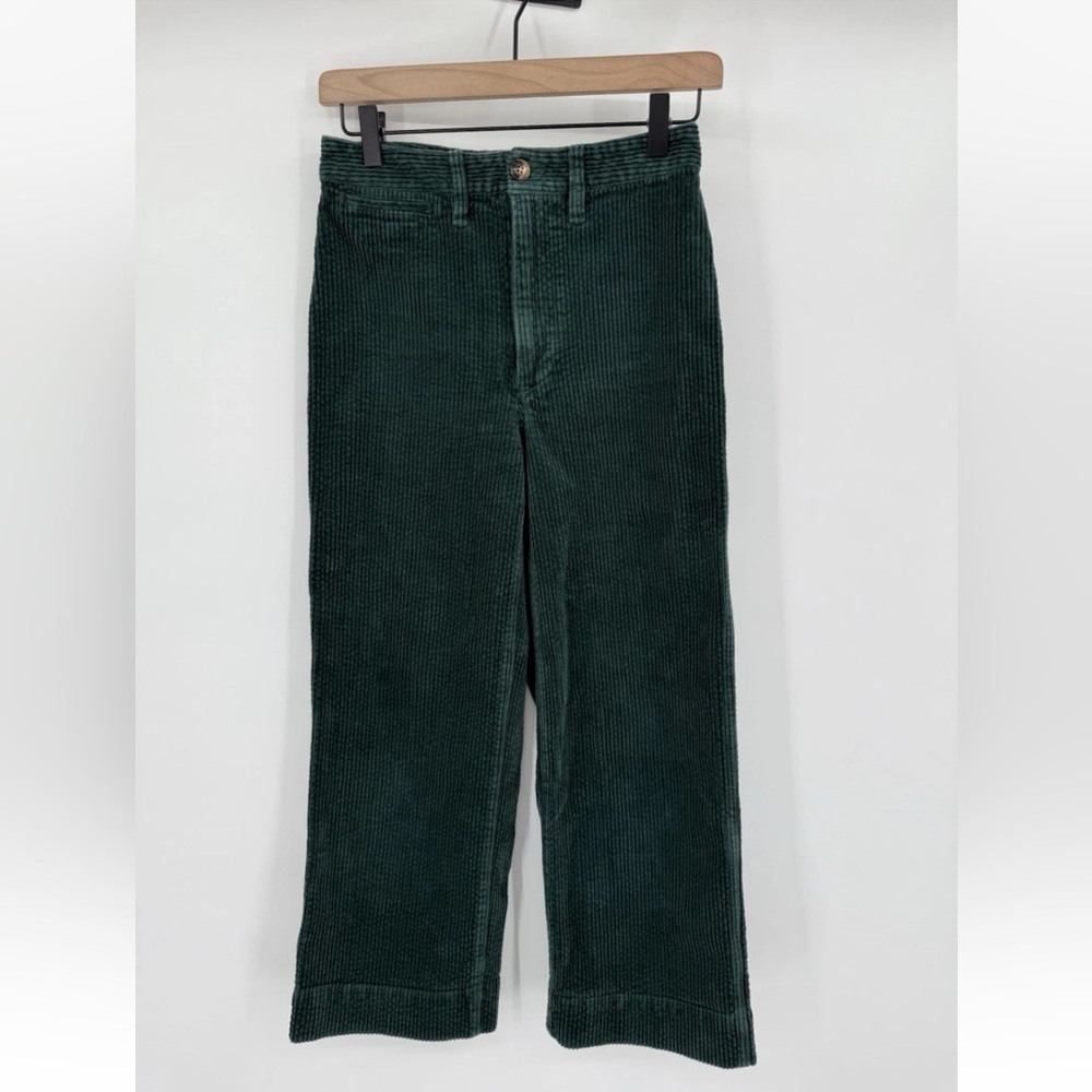Madewell Slim Emmett Smoky Spruce Green Corduroy Crop Wide Leg Pants - Picture 3 of 8